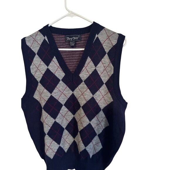 Troy Hill Argyle black gray and red sweater vest size L - Picture 4 of 7